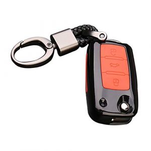 Happyit ABS Fiber De Carbone Shell + Silicone Housse Etui Cl&eacute; De Voiture Porte-cl&eacute;s pour Volkswagen VW Bora Beetle Polo Tiguan Passat MK5 6 Jetta Eos Si&egrave;ge Sagitar Golf 6 (A Noir + rouge) (Happyit66, neuf)