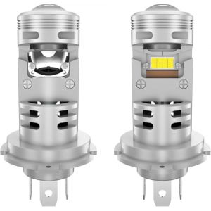 Pulilang H4 LED Ampoule Lenticulaire Phare avec Mini Projecteur Lentille 120W 6500K Blanc Froid 24000LM Lampe Led H4 pour Voiture et Moto Feux de Route/Croisement, Plug & Play (Pulilang Light, neuf)