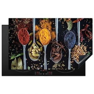KitchenYeah&copy; Protection Plaque Induction 83x51 cm Protege Deco Cuisine Cache Prot&egrave;ge De Cuisson Accessoire Herbes - Cuill&egrave;re - Epices - Noire - Cuisine (KitchenYeah, neuf)