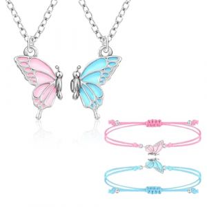Ensemble de colliers et pendentifs d'amiti&eacute;, collier d'amiti&eacute; 2 pi&egrave;ces + bracelet d'amiti&eacute; 2 pi&egrave;ces, collier BFF, joli collier d'amiti&eacute; papillon pour anniversaire de gar&ccedil;ons et de filles (TANGYUMENG STORE, neuf)