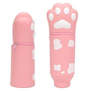 Trousse Chat en Silicone Rose, Trousse Kawaii Fille, Trousse Ecole 2 en 1, Trousse Crayon en Griffes de Chat, Trousse Scolaire Grande Capacit&eacute;, Trousse Stylo comme Cadeau de Saison Scolaire Enfants (WEIMEIYING, neuf)