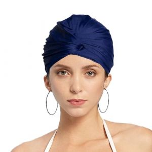 Bonnet de Bain Bonnet de Bain pour Femmes Bonnet de Natation,Bonnet Piscine, Bonnet de Bain Turban en Tissu Polyester Élastique de Natation pour Piscine Bonnet Double Couche Femme,Bleu-Marine (Accesoon, neuf)