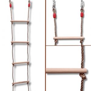 ISOP Échelle de Corde 3 m | Équipement de Jeu pour échelle d'arbre | Échelle en Bois avec Crochets à Ressort | Échelle en Corde à Bascule | Jouets d'escalade pour balançoire (ISOP LLC, neuf)