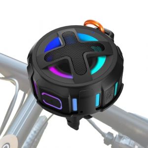 Amélioré, Enceinte Vélo Pro, avec Support de Guidon, Bluetooth V5.4, IPX7 étanche, Boîtier en Silicone, Navigation de Diffusion, Bassup 10W, Autonomie 15-24H, Crochet, Accessoires de Bicyclett Moto (XLeader Paris, neuf)