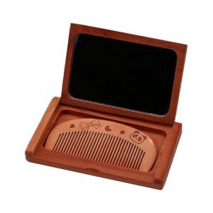 Miroir de courtoisie de poche petit avec peigne Mini ensemble poche en bois compacte maquillage Portable coiffure Carré (kilnbright, neuf)