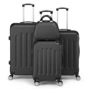 Bonnlo Set de 4 Valises avec Vanity Case，Valises de Voyage, Set Valise ABS avec Les Coins Renforcé et roulettes Pivotantes 360°, Noir (Noir) (Yondox, neuf)