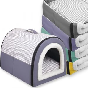 Grand lit 2 en 1 pour chien - Niche d'extérieur pour animal domestique - Imperméable - Tapis apaisant amovible - Pliable et lavable - Igloo d'intérieur et de niche antidérapant - Taille M : 45 x 32 x (Waigg Kii, neuf)