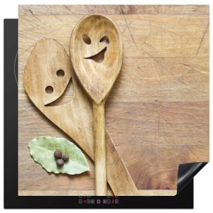 KitchenYeah© Protection Plaque Induction 78x78 cm Protege Deco Cuisine Cache Protège De Cuisson Accessoire Bois - Cuillères - Marron - Smiley (KitchenYeah, neuf)