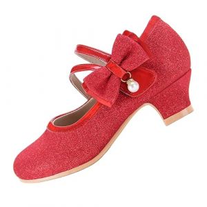 EIGHT KM Filles Talons Hauts Robe Chaussures Mary Jane Princesse Mariage Fête Pompe EKM7035 Étincelle Scintillante Perle Minerve Nœud Rouge Taille EU 32 (ElfElfElf FR, neuf)