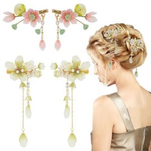 Zhangfang 2 paires de pinces à cheveux fleurs lotus flow canapé clip vintage fleurs cheveux mode ski protection hommes costume pince à cheveux mignon cheveux chinois (wangyibangshangmao, neuf)