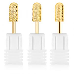 Lot de 3 forets à ongles, embouts de sécurité pour perceuse à ongles, carbure de tungstène, embouts dorés pour retrait d'acrylique/gel (XF/M/XC) (Addicted to work, neuf)