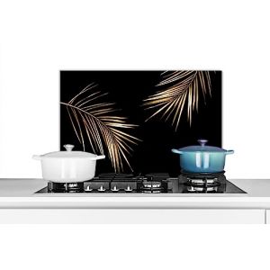 KitchenYeah&copy; Fond de Hotte 60x40 cm Aluminium Cr&eacute;dence Cuisine D&eacute;coration Murale Cr&eacute;dence Plaque de Cuisson Anti Projection Feuilles - Plantes - Or - Noir - Luxe (KitchenYeah, neuf)