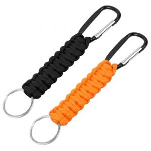 OFFCUP Mousqueton Tress&eacute;, 2pcs Porte-cl&eacute;s en Paracorde avec Mousqueton Crochet D, Kit de Survie Ext&eacute;rieur pour Randonn&eacute;e, Camping, P&eacute;destre et Sac &agrave; Dos, Noir et Orange (HOOCHE, neuf)
