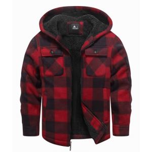 zitysport Veste Chemise Gar&ccedil;on &Eacute;paisseur Hoodie Veste &agrave; Carreaux Enfants avec Fermeture Flanelle Chaude Gar&ccedil;ons Sweat Capuche Ext&eacute;rieure Vestes d'hiver Doubl&eacute;es Pour Gar&ccedil;on Poche(Rouge S) (Haixihui, neuf)