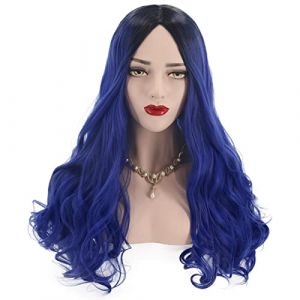 Movie Descendants 3 Evie Anime Cosplay Wig Halloween Carnival Party For Adult Dark Blue Ombre Black Long Wavy Wig 65cm + Wig Cap (YangJiangJiangChengHuoLunDianZiShangWuShangHang, neuf)
