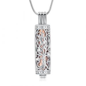 VCCWYQK Cylindre Bijoux Cr&eacute;mation Arbre de vie Urne Cendres Collier pour les femmes Hommes Flacon Cr&eacute;mation Cendres Pendentif Bien-aim&eacute; Bijoux M&eacute;morial (C) (VCCWYQK JEWELRY, neuf)