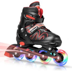 ERNAN Patins à Roues alignées, réglables et Lumineux pour Enfants, garçons et Filles, Patins à roulettes pour Enfants, Jeunes, débutants (Red, S) (ERNAN STORE, neuf)