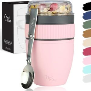 Milu Pot de c&eacute;r&eacute;ales &agrave; emporter 400ml I Pot de yaourt en plastique pour les c&eacute;r&eacute;ales I anti-fuite avec cuill&egrave;re pour le yaourt/porridge (Rose) (Wunschproducts, neuf)