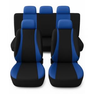 Susy Shop Housses de si&egrave;ge de voiture universelles Kit de housses de si&egrave;ge avant et arri&egrave;re confortable et respirant, housses de protection pour si&egrave;ges utilitaires moyens petits, No Suv (noir/bleu) (Susy Shop, neuf)