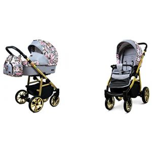 Babylux Color Lux Poussette Bébé 2en1 Profonde et Poussette Avec Accessoires Construction en Aluminium Réglable et Pliable 2 Options de Montage Roues Étanches Albion Roses On Leopard Gold Frame (BabyLux-shop, neuf)