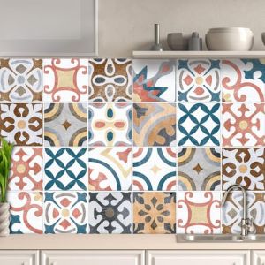 AREDE 32 x Feuilles Mural Stickers Carrelage 2D Imperméables Carreau de Ciment Adhesif, Autocollants Carreaux Dosseret pour Cuisine, Salle de Bain la Décoration à la Maison / 15 x 15 cm / T1062 (AREDE HOME DECOR, neuf)