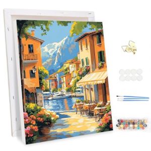 MEIYUDA Peinture par Numero Adulte avec Cadre Jardin, Paysage Kit de Peinture à l'Huile sur Toile par Numéro, Débutants Peinture, Decoration Maison Cadeau 30x40cm (JINBEIKANG, neuf)