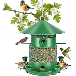 Ambesty Mangeoire Oiseaux Exterieur,2L Grande Capacité Metal Voliere Oiseaux Exterieur pour Oiseaux Sauvages Résistant aux Intempéries,Imperméable pour Petits Sauvages en Jardin Parc (Vert) (FLOVOCO, neuf)