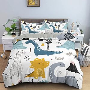 ZZXHG Parure de Lit 160x200 Enfant Dinosaure Blanc - Housse de Couette 160x200 cm avec 2 Taies d'oreiller 65x65 cm, Ensemble de Literie avec Fermeture Éclair pour Adulte et Enfant (ZZXHG Bedding(Parure de Lit, Drap de lit, Couver), neuf)