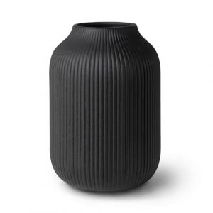 flature Vase en céramique avec rainures – Vase à fleurs étanche en noir mat pour fleurs coupées, fleurs séchées, herbe de la pampa, grand vase de 20 cm de haut, comme cadeau décoratif pour salon (flature, neuf)