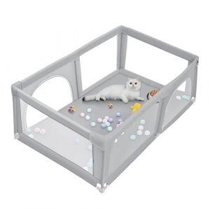 Parc pour Chiots Ou Petits Chiens, Clôture Solide en Tissu épais Et Filet en Nylon Haute Résistance,Parc à Chiots avec Porte, Lavable en Machine, Intérieur/extérieur,180 * 120 * 66cm-Gris foncé (Hechheu, neuf)