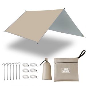Camping Tarp 3X3 3X4 Ultral&eacute;ger B&acirc;che Anti-Pluie Imperm&eacute;able Toile De Tente Anti-UV Ripstop Bache Bivouac L&eacute;ger Portable La Protection ​Contre La Pluie La Neige Abri de Randonn&eacute;e (Kaki, 4x4M) (Hide Walker-EU, neuf)