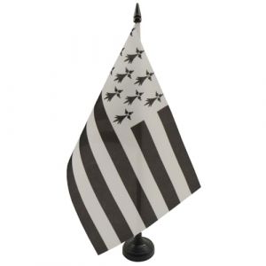 AZ FLAG - Drapeau De Table Bretagne Alternatif 21x14 cm - Petit Drapeau Breton De Bureau 100% Polyester Avec Hampe De 25cm Et Socle En Plastique Noir (AZ-FLAG, neuf)