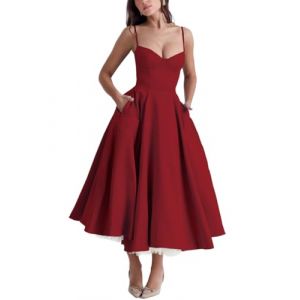 Minetom Robe Longue Femme Spaghetti Robe De Soirée Florale Chic Et Elegant Robe De Plage sans Manches Robe Été Décontractée Imprimé Swing pour Bal Mariage Cocktail Party Dress A Rouge S (B.W.S KIT, neuf)