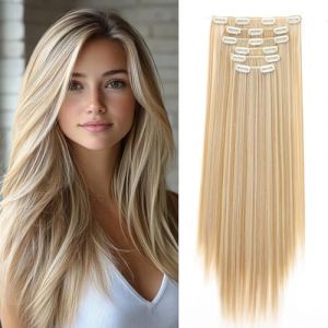 Dcbaboo Postiche Extension Cheveux Naturel Clip Lisse Extension a Clip Cheveux Naturel Raides Longue 6PCS Rajout Cheveux Extension de Cheveux a Clip Synthétique pour Femme, Blond Naturel & Blond (Dcbaboo, neuf)