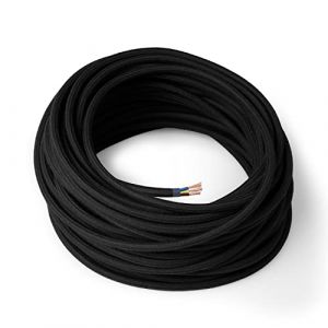 Amarcords - Câble électrique textile couleur NOIR, rond, coton, 3 mètres, avec mise à la terre 3x0,75 - Fil vintage en tissu coloré, pour lampes, lustres, appliques et abat-jours. (AMARCORDS, neuf)