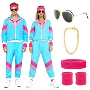 Deguisement Annee 80 Homme Femme, Costume Annee 80 Surv&ecirc;tement Ensemble avec Veste, Pantalon et Accessoire, Deguisement Disco, D&eacute;guisement Ann&eacute;e 80 90 pour Carnaval, Halloween, Soir&eacute;e Deguise (M) (shenzhenshichunfenglaikejiyouxiangongsi, neuf)