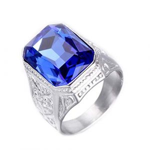 PAURO Homme Bague de Mariage en Acier Inoxydable avec Grosse Pierre et Saphir Argent Bleu Taille 68 (BuyPAURO, neuf)