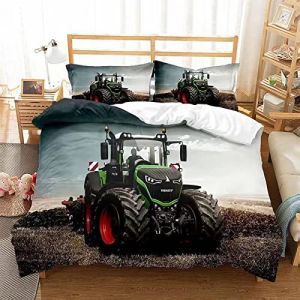 PQCXXA Housse de Couette Tracteur 200x200cm Parure de Lit 2 Personnes 3 Pi&egrave;ces Jaune Tracteur Housse de Couette avec 2 Taies d'oreiller 65x65 cm,pour Enfant Adolescents (WEIWEUNIT, neuf)