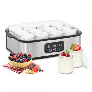 Todeco Yaourti&egrave;re &Eacute;lectrique avec 12 Pots en Verre de 180ml, Machine &agrave; Yaourt Maison en Acier Inoxydable, &Eacute;cran LCD, Thermostat R&eacute;glable et Minuterie, pour Pr&eacute;parer du Yaourt Grecs et Aromatis&eacute;s (HOME DOTCOM, neuf)