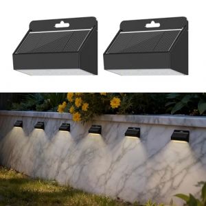 Smiling Shark Lampe Solaire Exterieur, 2 Pièces LED Applique Murale Exterieur Solaire IP65 Étanche Lumières de Clôture Solaires pour Jardin Clôture Escaliers Marches Cour Terrasse, Blanc Chaud (smilingsharkuk, neuf)