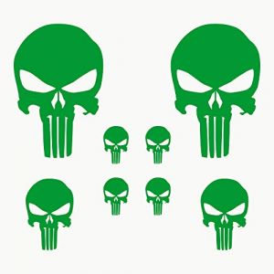 Autodomy Autocollants Tête de Mort Crâne Fondu 8 Unités | Stickers Punisher pour la Voiture ou la Moto | Autocollant Punisher (Vert) (Domy Company, neuf)