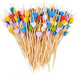 Spldsun 100 Pi&egrave;Ces Batons de Cocktail, 12 cm Jetable Bambou C&oelig;ur, Cure-Dents en Bois f&ecirc;te Fournitures Brochettes, pour Nourriture D&eacute;cor&eacute;e, Verre &agrave; Cocktail, F&ecirc;te d'anniversaire de Carnaval (Splendid sunset, neuf)