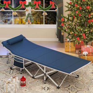 YITAHOME Lit de Camping Pliant pour Adultes, Lit de Camp Portable Extra Large et Robuste de 71 cm, Lits de Couchage Confortables pour Voyage/Bureau/Extérieur, Bleu (YITALIFE, neuf)