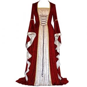 JIANGML 2024 Robe rétro médiévale Femme avec Manches Grandes Tailles Trompette Robe Reine Femme Victorienne médiévale Renaissance Gothique Robe Carnaval Halloween Cosplay fête Princesse Costume Longue (☎JIANGML Discount shop（50% ~ 80%）, neuf)
