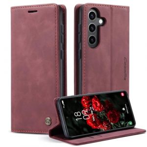 Phernykas Coque pour Samsung Galaxy S24 5G &Eacute;tui Wallet Cover, Housse Flip en Cuir Premium PU Portefeuille Case, [Fentes pour Cartes] [Magn&eacute;tique] [Antichoc] [Kickstand] Housse Samsung S24 Case, Rouge (Phernykas, neuf)