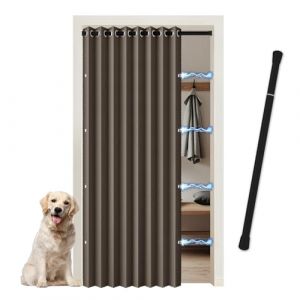 JCyh Rideau de Porte Occultant Magnétique sans Perçage - Rideau de Séparation de Pièce avec Tringle Télescopique Incluse - Rideau Thermique Phonique pour Dressing, Cuisine, Cache Placard, Marron (JCYH, neuf)