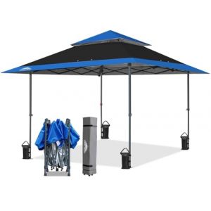 EAGLE PEAK Tonnelle de Jardin 4 x 4 m Ext&eacute;rieur avec l&rsquo;&eacute;vent Double Toit Imperm&eacute;able pour Pavillon Tente de r&eacute;ce (Noir/Bleu) (EAGLE PEAK, neuf)