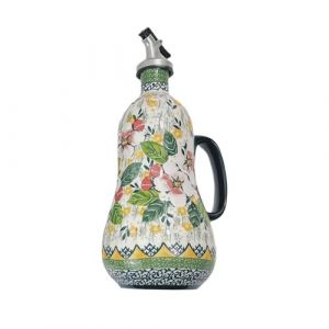 Flacon distributeur d'huile d'olive en céramique italienne de 700 ml, bouteilles d'huile d'olive peintes à la main, huilier et vinaigre décoratifs en grès avec bec verseur en acier inoxydable pour la (hefeikunhaoze, neuf)