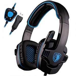 Sades SA-901 filaire USB 7.1 Surround suppression du bruit PC casque de jeu avec micro Bleu/noir (Yangers, neuf)