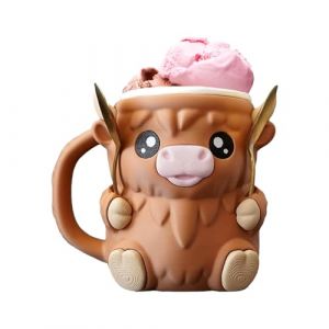 Tioheam Porte-Pinte de Crème Glacée, Housse Isotherme Vache Highland Pour Pots à Glace, Tasse Anti-Fuites Décoration Maison pour Dessert Été Extérieur Camping Vacances (Jeppn, neuf)